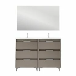 Meilleure affaire 🔔 Amizuva Meuble double vasque SUKI avec six tiroirs H.74 x L.120 x P.46 , effet Fumé sablé | Il comprend la vasque en céramique 😍