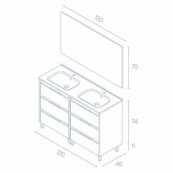 Nouveau ❤️ Amizuva Ensemble de meuble, vasque et miroir SUKI avec six tiroirs H.74 x L.120 x P.46 , effet Fumé sablé ⭐ -Accessoires pour la maison Soldes 8414623500694 6 6