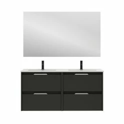 Meilleure vente ⌛ Amizuva Ensemble de meuble, vasque et miroir SUKI avec quatre tiroirs H.56,5 x L.120 x P.46 , effet Anthracite brillant 🎉