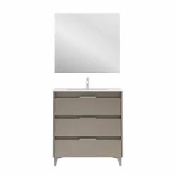 De gros 😀 Amizuva Meuble simple vasque SUKI avec tris tiroirs H.74 x L.80 x P.46 , effet Fumé sablé | Il comprend la vasque en céramique ✨