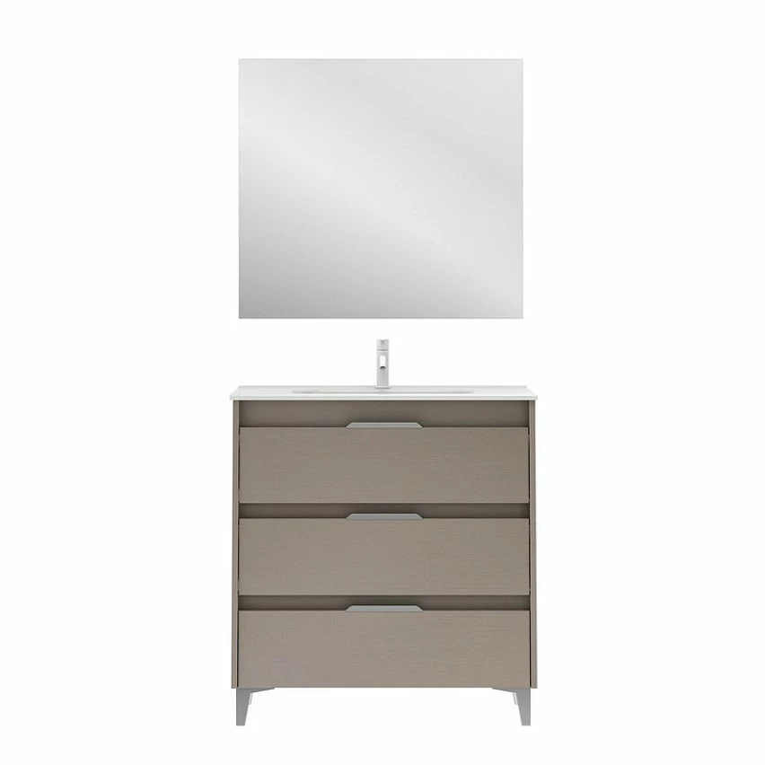 De gros 😀 Amizuva Meuble simple vasque SUKI avec tris tiroirs H.74 x L.80 x P.46 , effet Fumé sablé | Il comprend la vasque en céramique ✨ 3 De gros 😀 Amizuva Meuble simple vasque SUKI avec tris tiroirs H.74 x L.80 x P.46 , effet Fumé sablé | Il comprend la vasque en céramique ✨