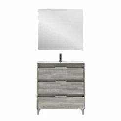 Top 10 😀 Amizuva Meuble simple vasque SUKI avec tris tiroirs H.74 x L.80 x P.46 , effet Gris sablé | Il comprend la vasque en céramique 🛒