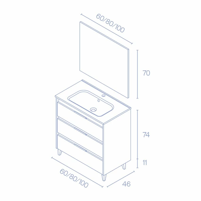 Promo 🔥 Amizuva Ensemble de meuble, vasque et miroir SUKI avec tris tiroirs H.74 x L.100 x P.46 , effet blanc brillant ❤️ 8 Promo 🔥 Amizuva Ensemble de meuble, vasque et miroir SUKI avec tris tiroirs H.74 x L.100 x P.46 , effet blanc brillant ❤️ – Image 6