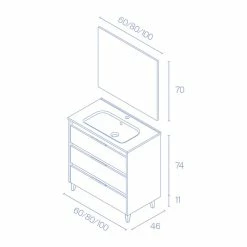 Promo 🧨 Amizuva Ensemble de meuble, vasque et miroir SUKI avec tris tiroirs H.74 x L.60 x P.46 , effet Fumé sablé 🎁 -Accessoires pour la maison Soldes 8414623500892 6 21