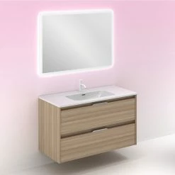Top 10 ✨ Amizuva Ensemble de meuble, vasque et miroir SUKI avec deux tiroirs H.56,5 x L.100 x P.46 , effet noyer sablé ✨ -Accessoires pour la maison Soldes 8414623500908 6