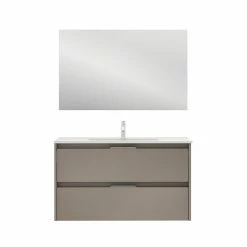 Top 10 ✔️ Amizuva Meuble simple vasque SUKI avec deux tiroirs H.56,5 x L.100 x P.46 , effet Fumé sablé | Il comprend la vasque en céramique 😉