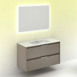 De gros 🤩 Amizuva Ensemble de meuble, vasque et miroir SUKI avec deux tiroirs H.56,5 x L.100 x P.46 , effet Fumé sablé 🎁 -Accessoires pour la maison Soldes 8414623500915 6 1