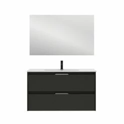 Meilleure vente ❤️ Amizuva Meuble simple vasque SUKI avec deux tiroirs H.56,5 x L.100 x P.46 , effet Anthracite brillant | Il comprend la vasque en céramique 👍