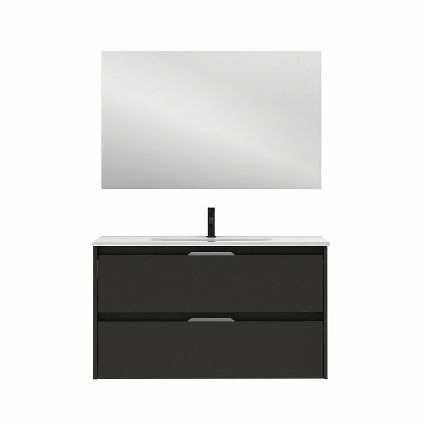 Meilleure vente ❤️ Amizuva Meuble simple vasque SUKI avec deux tiroirs H.56,5 x L.100 x P.46 , effet Anthracite brillant | Il comprend la vasque en céramique 👍 3 Meilleure vente ❤️ Amizuva Meuble simple vasque SUKI avec deux tiroirs H.56,5 x L.100 x P.46 , effet Anthracite brillant | Il comprend la vasque en céramique 👍