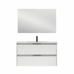 Accessoires pour la maison Soldes 36 Acheter ❤️ Amizuva Meuble simple vasque SUKI avec deux tiroirs H.56,5 x L.100 x P.46 , effet blanc brillant | Il comprend la vasque en céramique 🎁