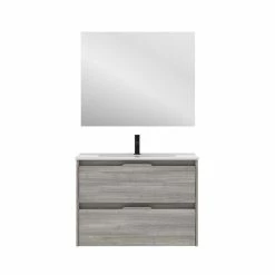 Tout neuf 🔔 Amizuva Meuble simple vasque SUKI avec deux tiroirs H.56,5 x L.80 x P.46 , effet Gris sablé | Il comprend la vasque en céramique 🎁