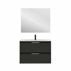 Promo ⭐ Amizuva Meuble simple vasque SUKI avec deux tiroirs H.56,5 x L.80 x P.46 , effet Anthracite brillant | Il comprend la vasque en céramique 🔔