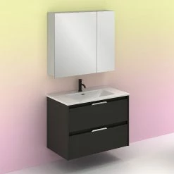 Budget ⌛ Amizuva Ensemble de meuble, vasque et miroir SUKI avec deux tiroirs H.56,5 x L.80 x P.46 , effet Anthracite brillant ✔️ 15 Budget ⌛ Amizuva Ensemble de meuble, vasque et miroir SUKI avec deux tiroirs H.56,5 x L.80 x P.46 , effet Anthracite brillant ✔️ -Accessoires pour la maison Soldes 8414623500984 6