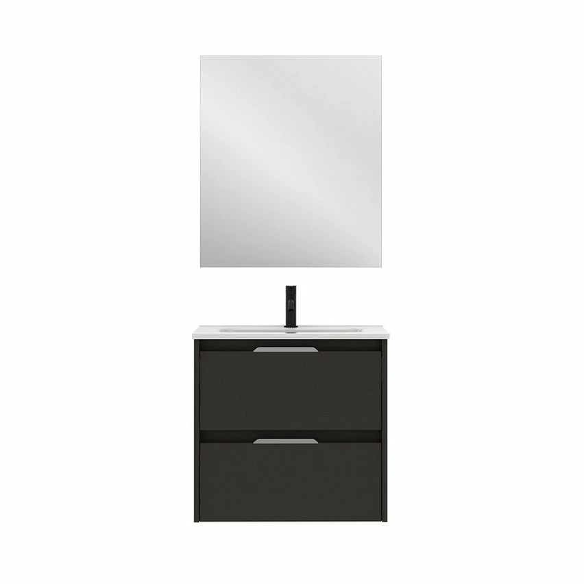 Nouveau 😉 Amizuva Ensemble de meuble, vasque et miroir SUKI avec deux tiroirs H.56,5 x L.60 x P.46 , effet Anthracite brillant ✔️ 3 Nouveau 😉 Amizuva Ensemble de meuble, vasque et miroir SUKI avec deux tiroirs H.56,5 x L.60 x P.46 , effet Anthracite brillant ✔️