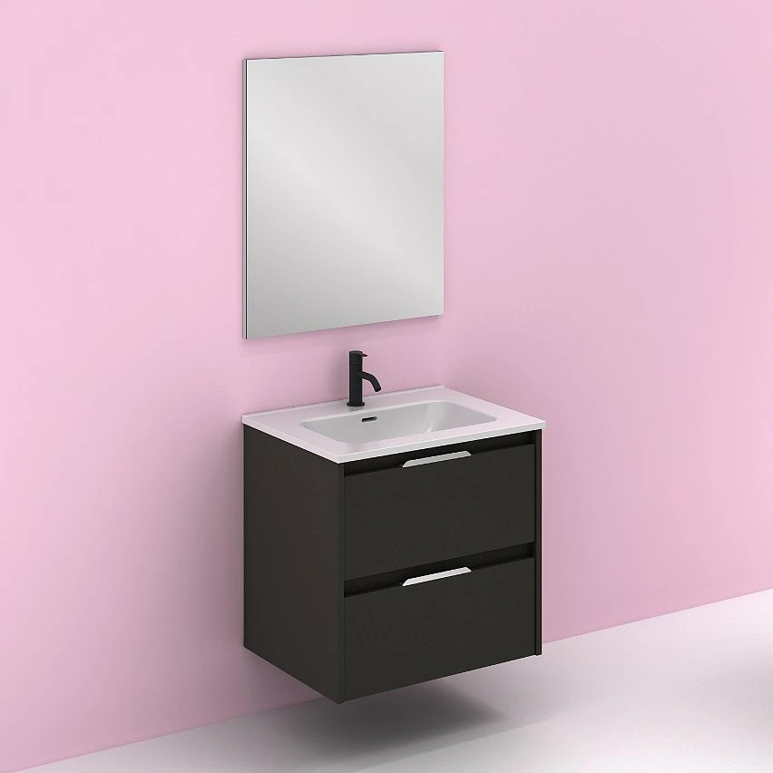 Nouveau 😉 Amizuva Ensemble de meuble, vasque et miroir SUKI avec deux tiroirs H.56,5 x L.60 x P.46 , effet Anthracite brillant ✔️ 8 Nouveau 😉 Amizuva Ensemble de meuble, vasque et miroir SUKI avec deux tiroirs H.56,5 x L.60 x P.46 , effet Anthracite brillant ✔️ – Image 6