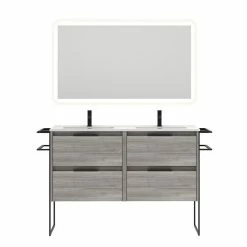 Meilleure vente ✔️ Amizuva Ensemble de meuble, vasque et miroir KEIKO avec quatre tiroirs H.56,5 x L.120 x P.46 , effet Gris sablé 💯