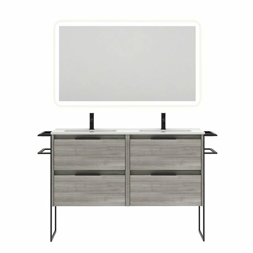 Meilleure vente ✔️ Amizuva Ensemble de meuble, vasque et miroir KEIKO avec quatre tiroirs H.56,5 x L.120 x P.46 , effet Gris sablé 💯 3 Meilleure vente ✔️ Amizuva Ensemble de meuble, vasque et miroir KEIKO avec quatre tiroirs H.56,5 x L.120 x P.46 , effet Gris sablé 💯