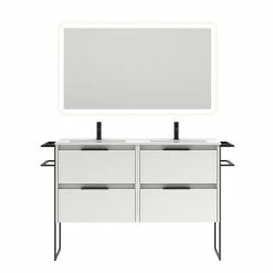 Budget 👍 Amizuva Ensemble de meuble, vasque et miroir KEIKO avec quatre tiroirs H.56,5 x L.120 x P.46 , effet blanc brillant 🥰