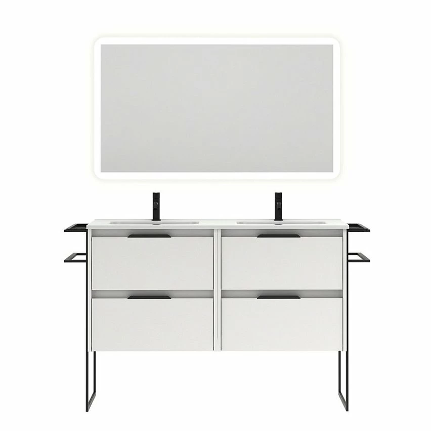 Budget 👍 Amizuva Ensemble de meuble, vasque et miroir KEIKO avec quatre tiroirs H.56,5 x L.120 x P.46 , effet blanc brillant 🥰 3 Budget 👍 Amizuva Ensemble de meuble, vasque et miroir KEIKO avec quatre tiroirs H.56,5 x L.120 x P.46 , effet blanc brillant 🥰