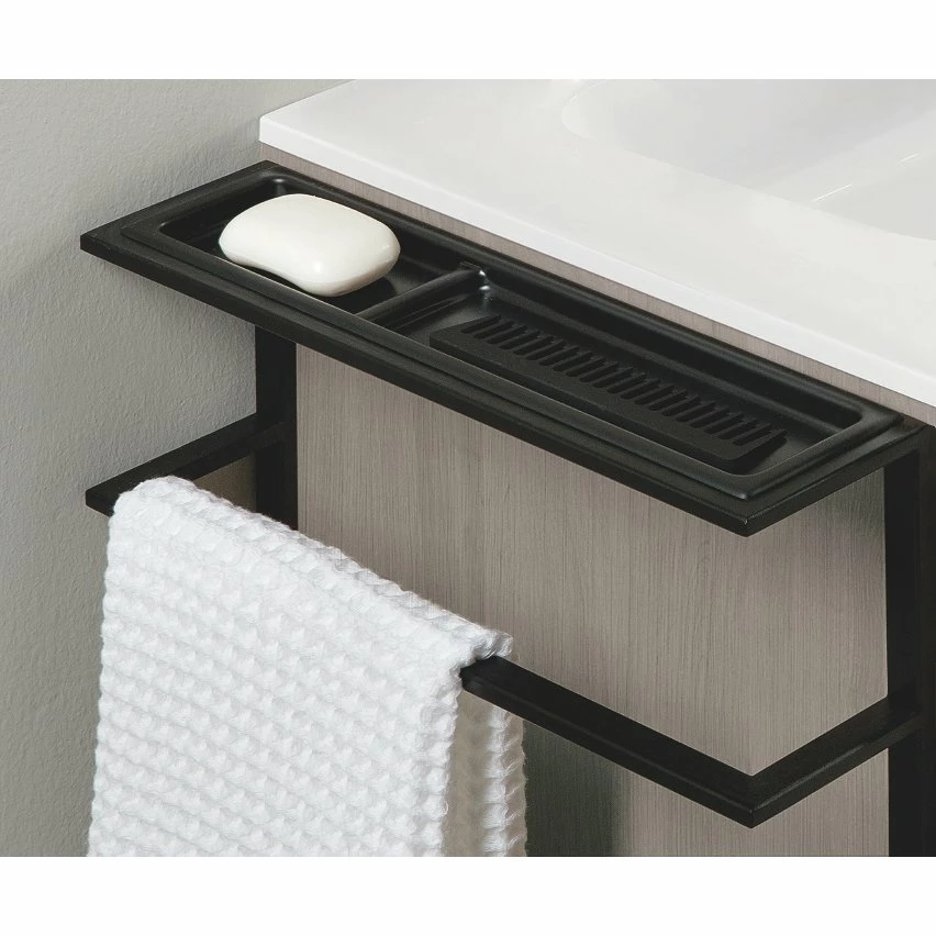 Nouveau 👍 Amizuva Ensemble de meuble, vasque et miroir KEIKO avec deux tiroirs H.56,5 x L.100 x P.46 , effet Gris sablé 🔔 6 Nouveau 👍 Amizuva Ensemble de meuble, vasque et miroir KEIKO avec deux tiroirs H.56,5 x L.100 x P.46 , effet Gris sablé 🔔 – Image 4