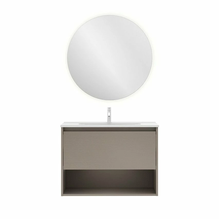 Nouveau 🔔 Amizuva Ensemble de meuble, vasque et miroir NIWA avec un tiroir et un niche H.56,5 x L.80 x P.46 , effet Fumé sablé 🔥 3 Nouveau 🔔 Amizuva Ensemble de meuble, vasque et miroir NIWA avec un tiroir et un niche H.56,5 x L.80 x P.46 , effet Fumé sablé 🔥