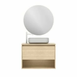 Meilleur prix 💯 Amizuva Ensemble de meuble, vasque et miroir NIWA TOP avec un tiroir et un niche H.56,5 x L.80 x P.46 , effet Chêne sablé 🤩