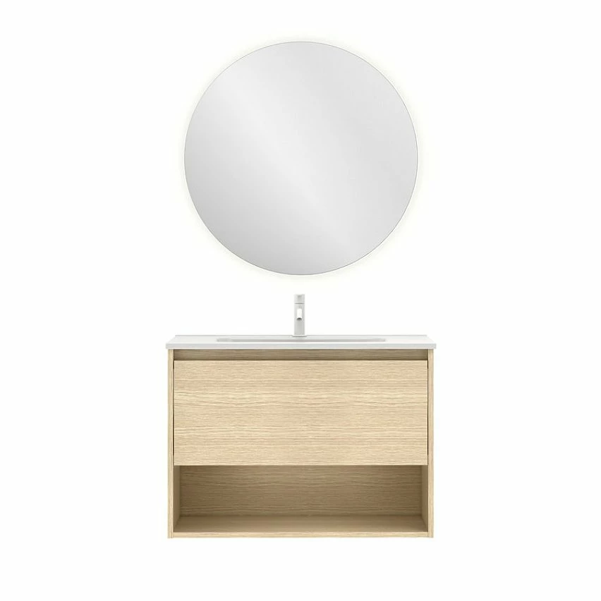 Coupon ❤️ Amizuva Ensemble de meuble, vasque et miroir NIWA avec un tiroir et un niche H.56,5 x L.80 x P.46 , effet Chêne sablé 🎁 3 Coupon ❤️ Amizuva Ensemble de meuble, vasque et miroir NIWA avec un tiroir et un niche H.56,5 x L.80 x P.46 , effet Chêne sablé 🎁