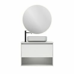 Remise ⌛ Amizuva Ensemble de meuble, vasque et miroir NIWA TOP avec un tiroir et un niche H.56,5 x L.80 x P.46 , effet blanc brillant 🧨