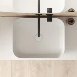 Remise ⌛ Amizuva Ensemble de meuble, vasque et miroir NIWA TOP avec un tiroir et un niche H.56,5 x L.80 x P.46 , effet blanc brillant 🧨 -Accessoires pour la maison Soldes 8414623501752 3 5