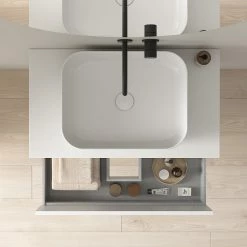 Meilleur prix 💯 Amizuva Ensemble de meuble, vasque et miroir NIWA TOP avec un tiroir et un niche H.56,5 x L.80 x P.46 , effet Chêne sablé 🤩 -Accessoires pour la maison Soldes 8414623501752 4 4