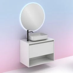 Remise ⌛ Amizuva Ensemble de meuble, vasque et miroir NIWA TOP avec un tiroir et un niche H.56,5 x L.80 x P.46 , effet blanc brillant 🧨 -Accessoires pour la maison Soldes 8414623501752 6 1