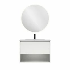 Meilleure vente 🤩 Amizuva Ensemble de meuble, vasque et miroir NIWA avec un tiroir et un niche H.56,5 x L.80 x P.46 , effet blanc brillant 🔥