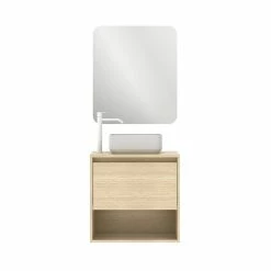 Bon marché ⭐ Amizuva Ensemble de meuble, vasque et miroir NIWA TOP avec un tiroir et un niche H.56,5 x L.60 x P.46 , effet Chêne sablé 💯
