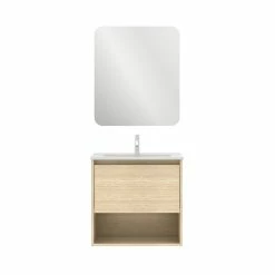 Le moins cher 👏 Amizuva Ensemble de meuble, vasque et miroir NIWA avec un tiroir et un niche H.56,5 x L.60 x P.46 , effet Chêne sablé ✨