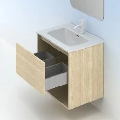 Grosses soldes 😀 Amizuva Meuble simple vasque NIWA avec un tiroir et un niche H.56,5 x L.60 x P.46 , effet Chêne sablé | Il comprend la vasque en céramique ✔️ -Accessoires pour la maison Soldes 8414623501806 6