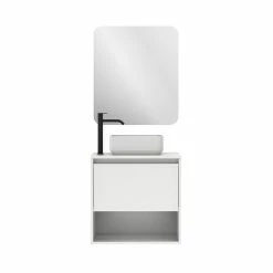 Meilleure vente 🤩 Amizuva Ensemble de meuble, vasque et miroir NIWA TOP avec un tiroir et un niche H.56,5 x L.60 x P.46 , effet blanc brillant ❤️