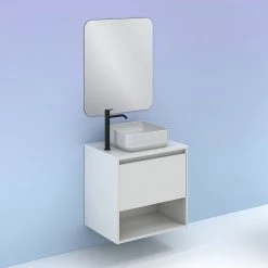 Meilleure vente 🤩 Amizuva Ensemble de meuble, vasque et miroir NIWA TOP avec un tiroir et un niche H.56,5 x L.60 x P.46 , effet blanc brillant ❤️ -Accessoires pour la maison Soldes 8414623501813 6