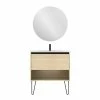 Vente flash 🤩 Amizuva Ensemble de meuble, vasque et miroir YOKO avec un tiroir et un niche H.56,5 x L.80 x P.46 , effet Chêne sablé ⭐ -Accessoires pour la maison Soldes 8414623501875 1