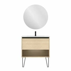 Vente flash 🤩 Amizuva Ensemble de meuble, vasque et miroir YOKO avec un tiroir et un niche H.56,5 x L.80 x P.46 , effet Chêne sablé ⭐