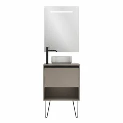 Remise ❤️ Amizuva Ensemble de meuble, vasque et miroir YOKO TOP avec un tiroir et un niche H.56,5 x L.60 x P.46 , effet Fumé sablé ⭐