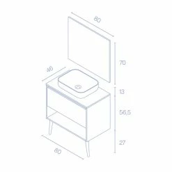 Meilleur prix ✨ Amizuva Ensemble de meuble, vasque et miroir NARA TOP avec un tiroir et un niche H.56,5 x L.80 x P.46 , effet Blanco Mate/ Chêne sablé ⌛ -Accessoires pour la maison Soldes 8414623501950 6 1