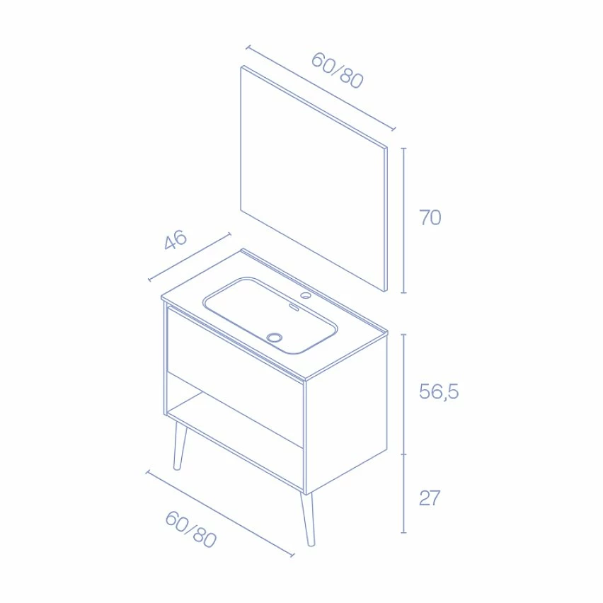 Budget ⭐ Amizuva Ensemble de meuble, vasque et miroir NARA avec un tiroir et un niche H.56,5 x L.80 x P.46 , effet Blanco Mate/ Chêne sablé 🤩 7 Budget ⭐ Amizuva Ensemble de meuble, vasque et miroir NARA avec un tiroir et un niche H.56,5 x L.80 x P.46 , effet Blanco Mate/ Chêne sablé 🤩 – Image 5