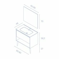 De gros 🎉 Amizuva Ensemble de meuble, vasque et miroir NARA avec un tiroir et un niche H.56,5 x L.60 x P.46 , effet Blanco Mate/ Chêne sablé 🧨 -Accessoires pour la maison Soldes 8414623501967 5 2