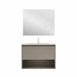 Top 10 😍 Amizuva Meuble simple vasque NIWA avec un tiroir et un niche H.56,5 x L.80 x P.46 , effet Fumé sablé | Il comprend la vasque en céramique ✔️