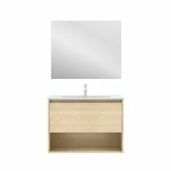 Meilleur prix ⌛ Amizuva Meuble simple vasque NIWA avec un tiroir et un niche H.56,5 x L.80 x P.46 , effet Chêne sablé | Il comprend la vasque en céramique 🛒