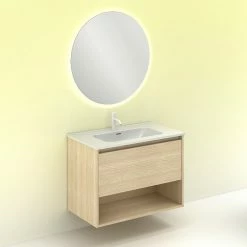 Meilleur prix ⌛ Amizuva Meuble simple vasque NIWA avec un tiroir et un niche H.56,5 x L.80 x P.46 , effet Chêne sablé | Il comprend la vasque en céramique 🛒 -Accessoires pour la maison Soldes 8414623502025 5