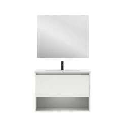 Tout neuf 👍 Amizuva Meuble simple vasque NIWA avec un tiroir et un niche H.56,5 x L.80 x P.46 , effet blanc brillant | Il comprend la vasque en céramique 🛒