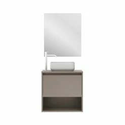 Le moins cher ⭐ Amizuva Meuble simple vasque NIWA TOP avec un tiroir et un niche H.56,5 x L.60 x P.46 , effet Fumé sablé | Il comprend la vasque en céramique 🔔