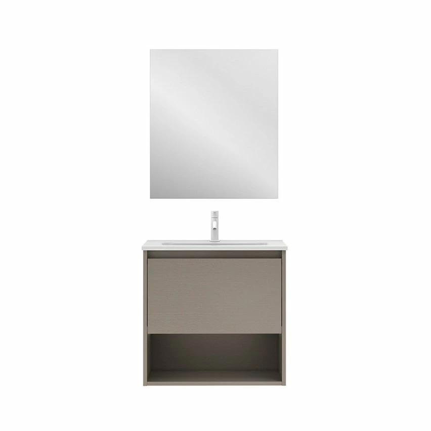 Remise 🔔 Amizuva Meuble simple vasque NIWA avec un tiroir et un niche H.56,5 x L.60 x P.46 , effetFumé sablé | Il comprend la vasque en céramique 🛒 3 Remise 🔔 Amizuva Meuble simple vasque NIWA avec un tiroir et un niche H.56,5 x L.60 x P.46 , effetFumé sablé | Il comprend la vasque en céramique 🛒