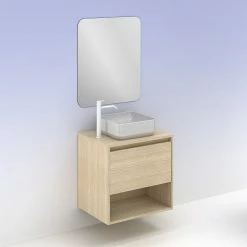 Bon marché ⭐ Amizuva Ensemble de meuble, vasque et miroir NIWA TOP avec un tiroir et un niche H.56,5 x L.60 x P.46 , effet Chêne sablé 💯 -Accessoires pour la maison Soldes 8414623502070 6 1